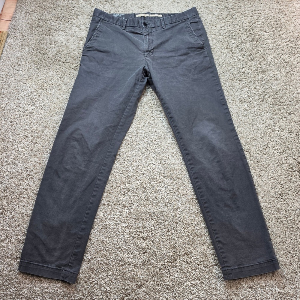 Banana Republic Lived-In Chino Pants Mens 33x32 Gray Skinny Fit Stretch Casual